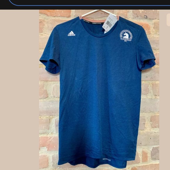 ADIDAS Climalite Boston Marathon S/S Tee NWT Blue - Picture 4 of 5